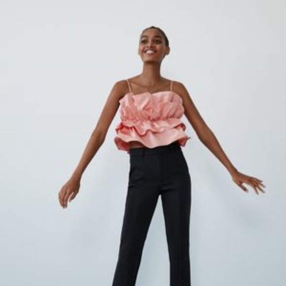 Zara Tops - Zara Taffeta Ruffle Crop Top